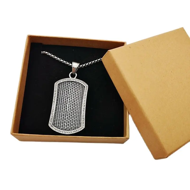 Ретро Серебряный вымощенное по кругу CZ камни тиснением ожерелья Dog Tag 316L бирка из