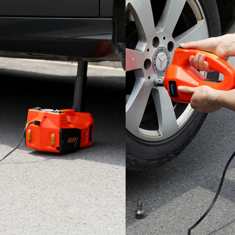 3 in 1 Electric Hydraulic Car Jack 5T 12V Car Jacks with Impact Wrench &Tire Inflator Built-in LED light