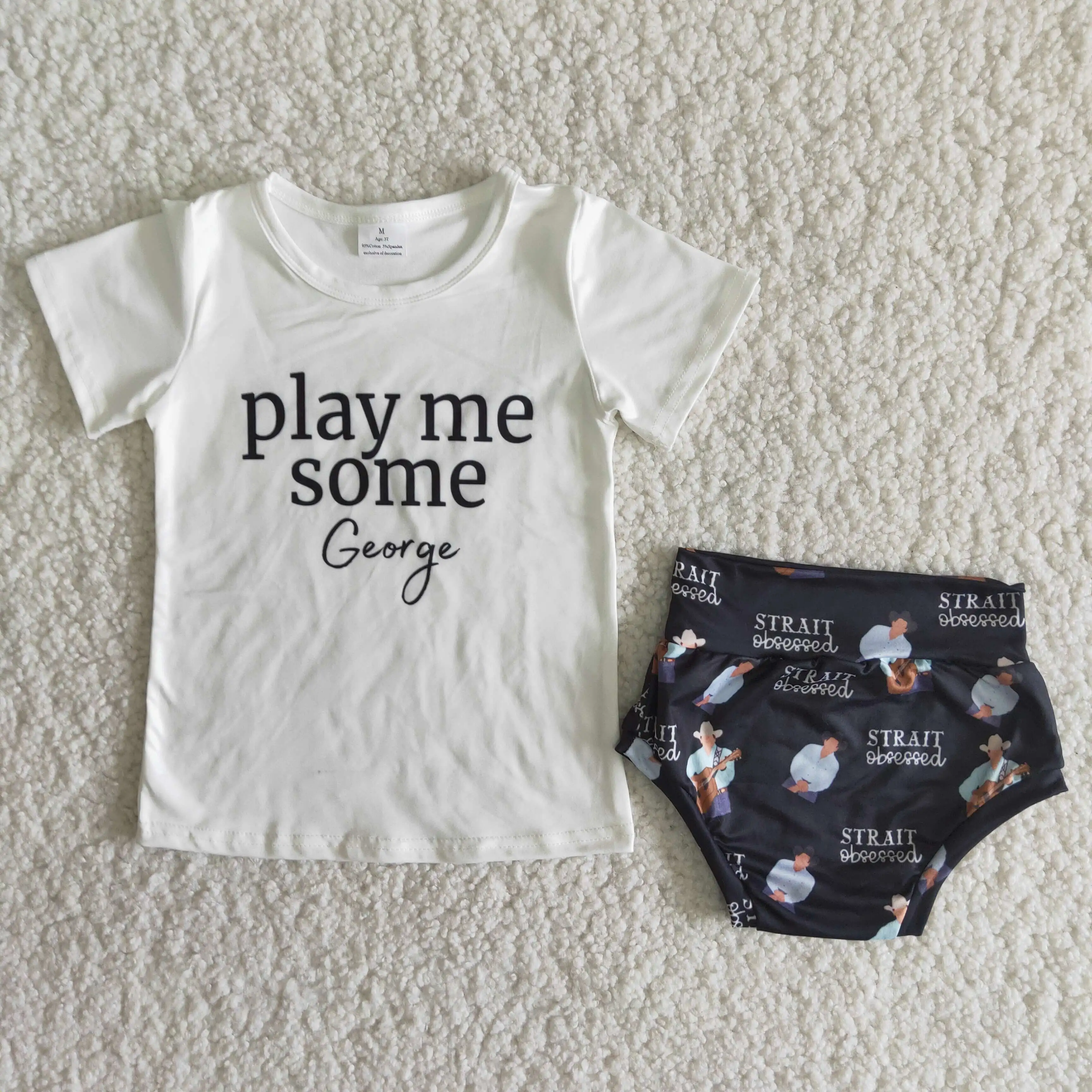 

Summer 2pcs Baby Toddlers 0-3T White Soft Shirt Singer Print Bummies Kids Boutique Clothing