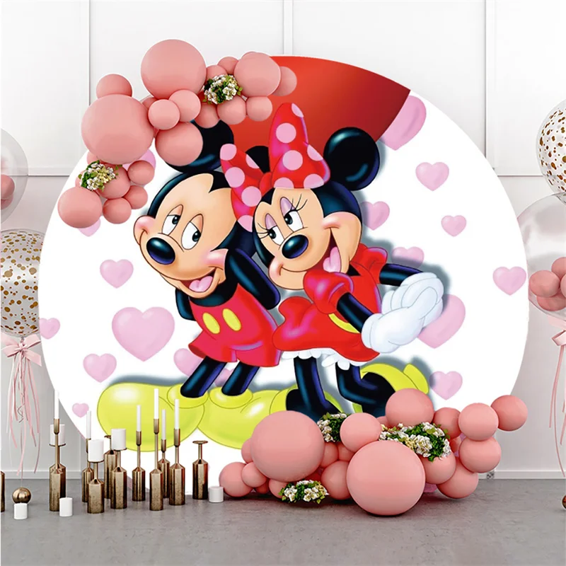 

Disney Round Minnie Mickey Mickey Mouse Custom Background Birthday Photozone Party Backdrops Children's Decoration Wall Wedding