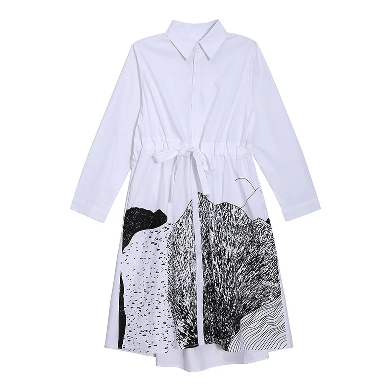 

Fashionable early autumn new Mori mid-length temperament lace-up slim dress