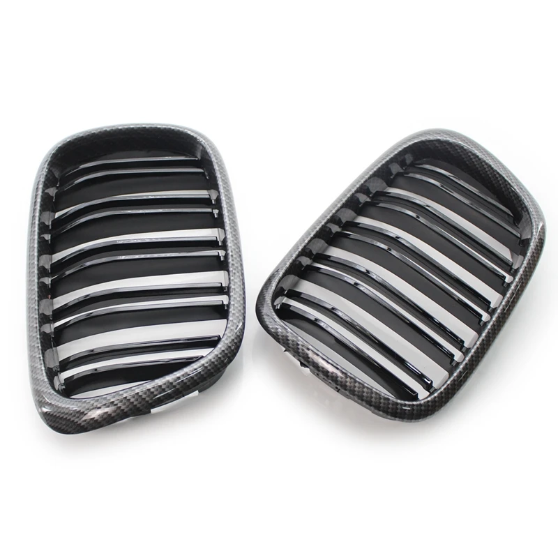 

1 Pair Carbon Fiber Black Double Line Kidney Grille For-BMW 1997-2003 E39 520I 523I 525I 528I 530I 535I 540I M5