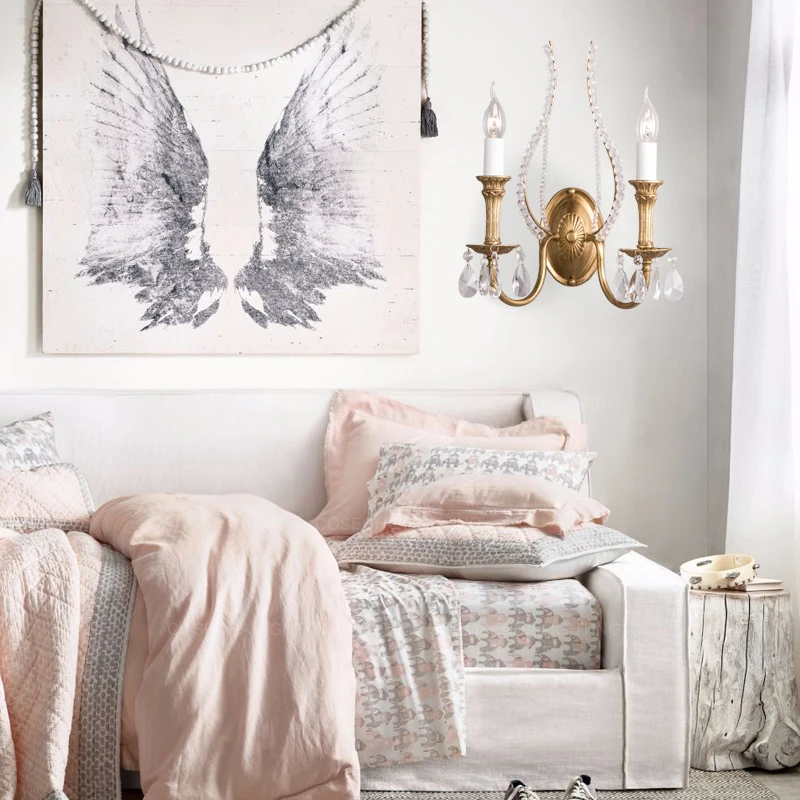 Винтаж золото Настенные светильники с украшением в виде кристаллов бисера бра