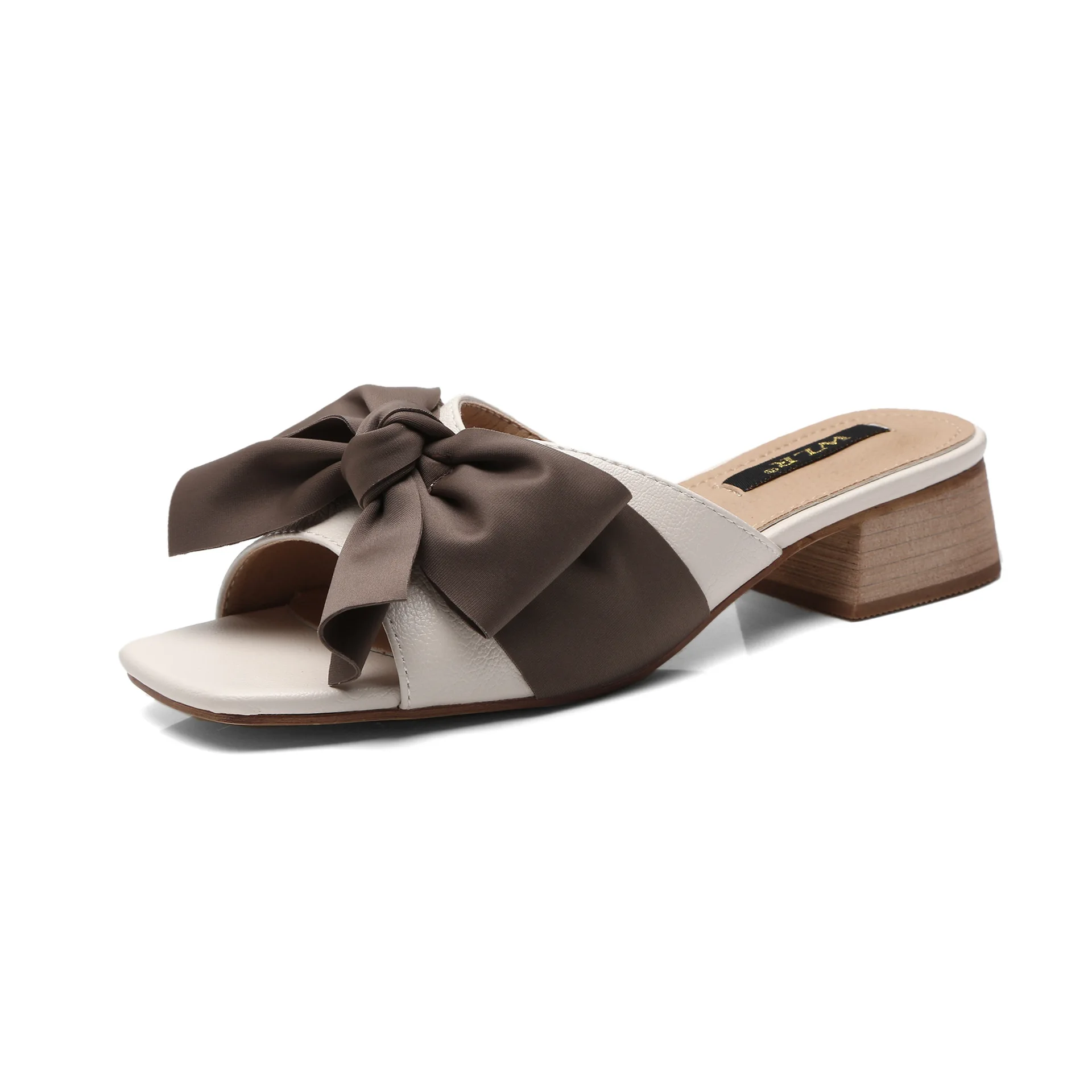 

Slippers Casual Butterfly-Knot Shoes Square heel Slides Slipers Women Low Luxury Block Summer 2021 Basic Fabric PU Rubber Butter
