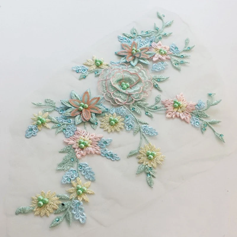 2 шт трехмерная Цветочная вышивка с пайетками Бисером кружевная часть ручной