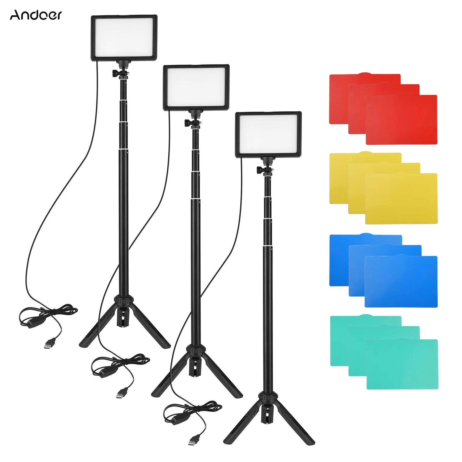 

Комплект светодиодных ламп Andoer, 3 шт., 3200-5600 к, USB
