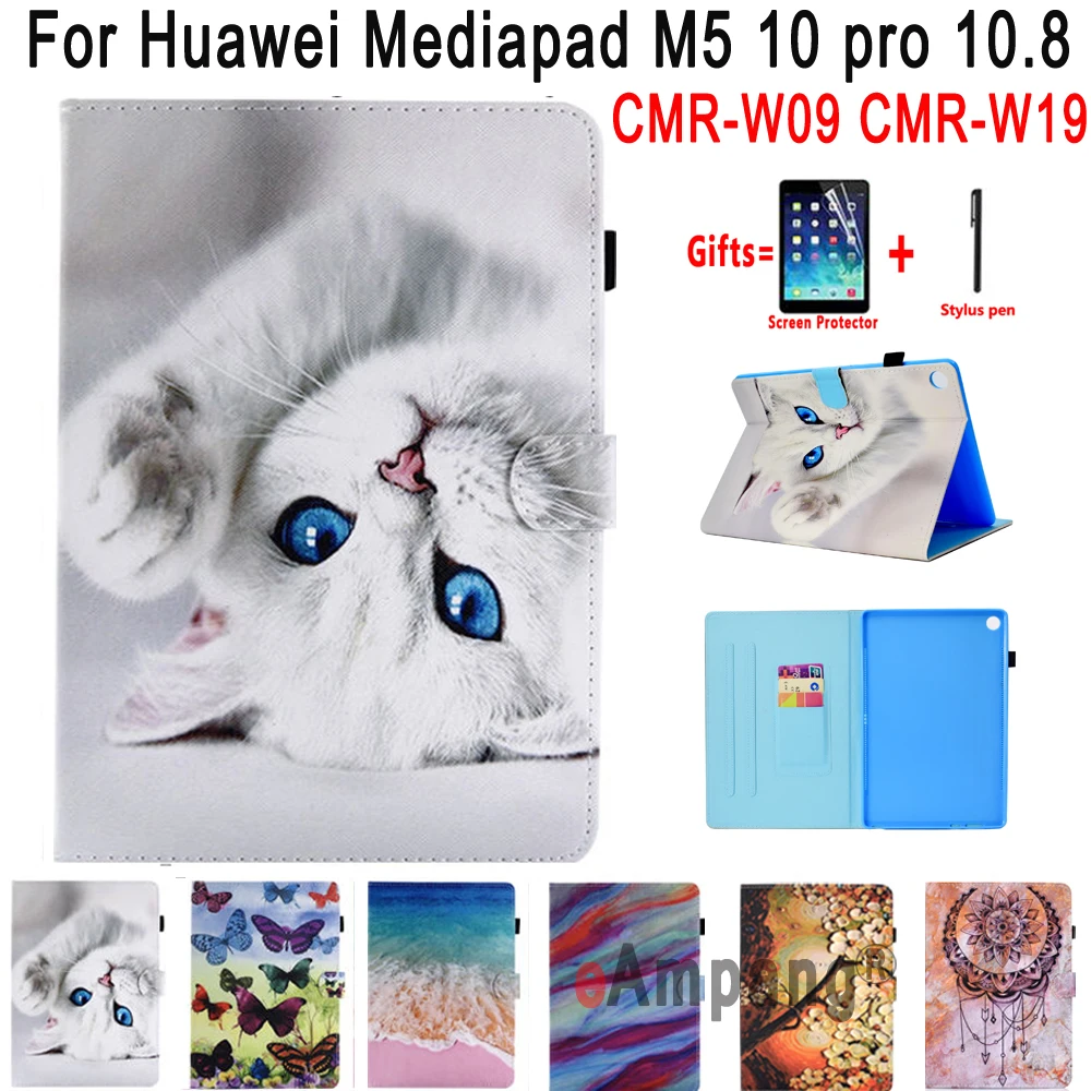 

Чехол с милым котом для Huawei Mediapad M5 10 pro 10,8 дюйма, искусственная кожа, мягкий чехол с рисунком, противоударный чехол для смарт-планшета + пленка...