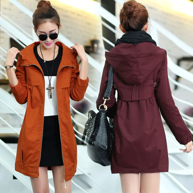 Женский свободный тренчкот средней длины зеленая ветровка в Корейском стиле на