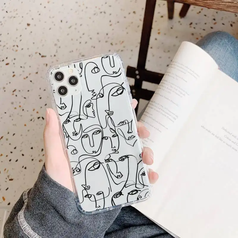 

Funny Abstract Art Lines Fashion Phone Case Transparent for iPhone 11 12 mini pro XS MAX 8 7 6 6S Plus X 5S SE 2020 XR