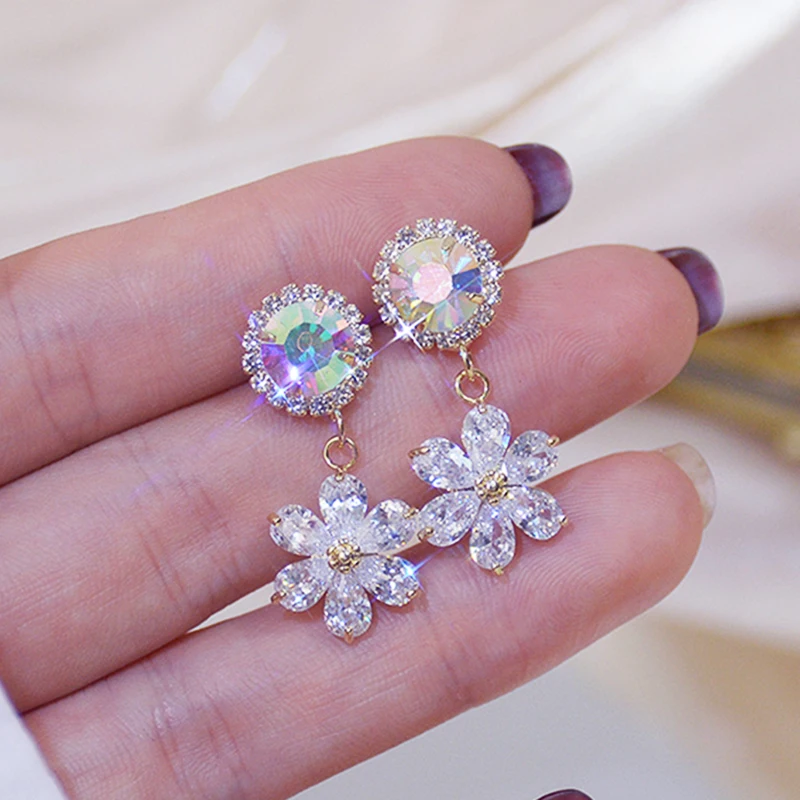 

Shiny Flowers Dangle Earrings for Women Top Designer Creativity Luxury Jewelry Inlaid with AAA Zircon High Quality S925 Needle