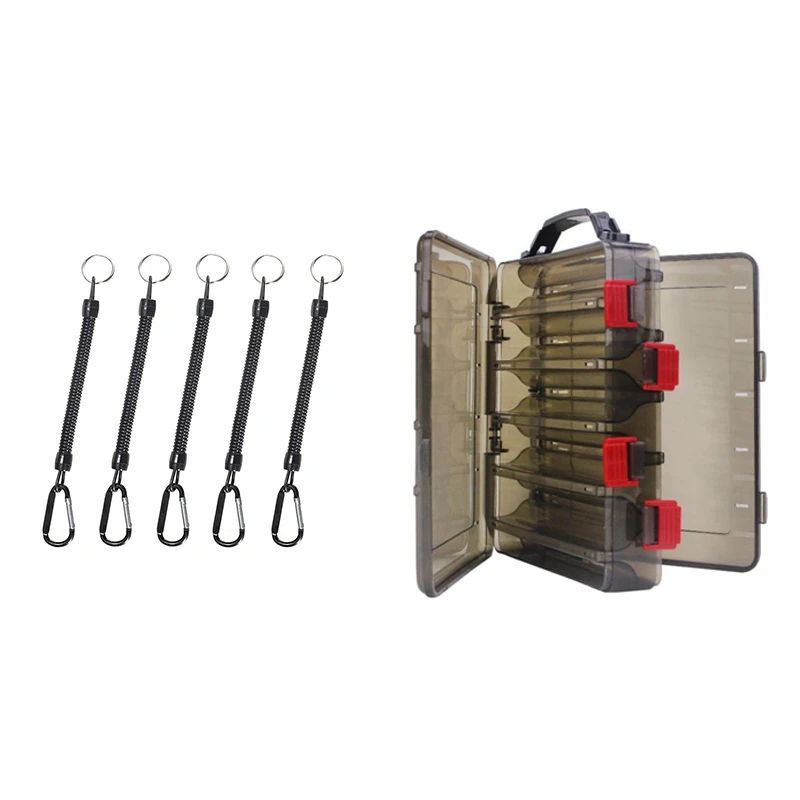 

1 Pcs Fishing Tackle Box 20X17X5Cm Fishing Lure Box & 5 Pcs Fishing Lanyards