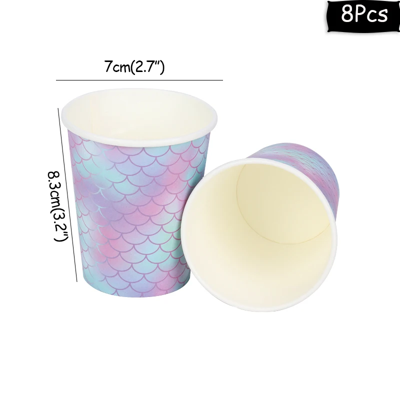 8pcs cups MEIDDING Русалка Вечерние одноразовые посуда счастливый костюм для празднования дня рождения бумажные чашки блюдце латексные шарики, День подарков будущей матери вечерние Декор - Цвет: 8pcs cups