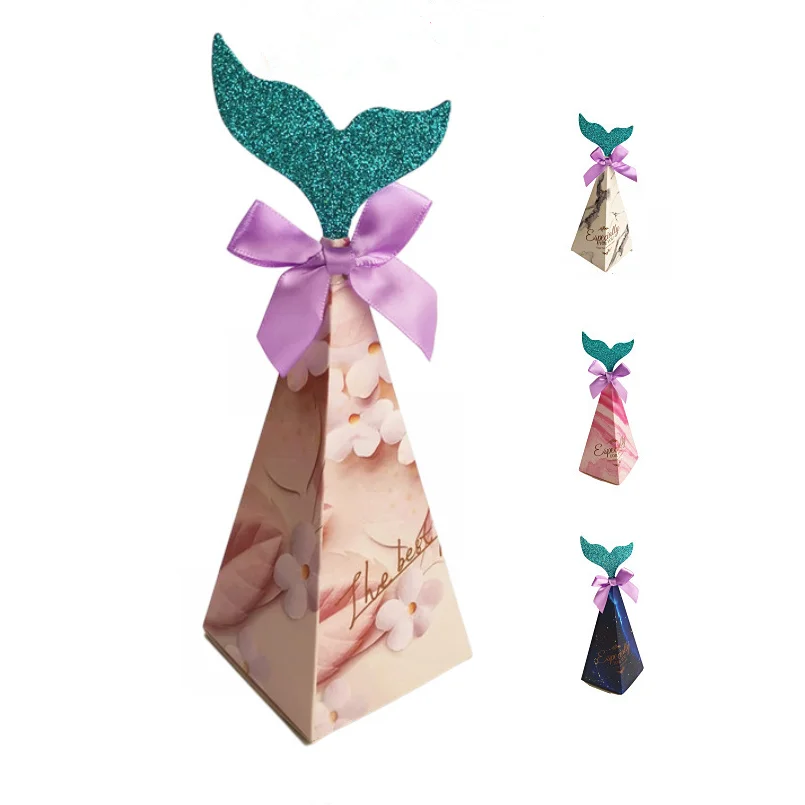 

10 шт., подарочные коробки русалки, Милая бумажная коробка конфет, Свадебная коробка для шоколадного печенья, упаковка для детского душа, Дет...