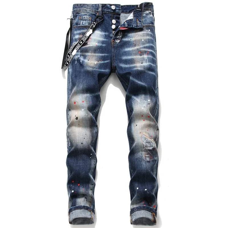 Высокое качество европейский модный бренд мужские джинсы знаменитые зауженные