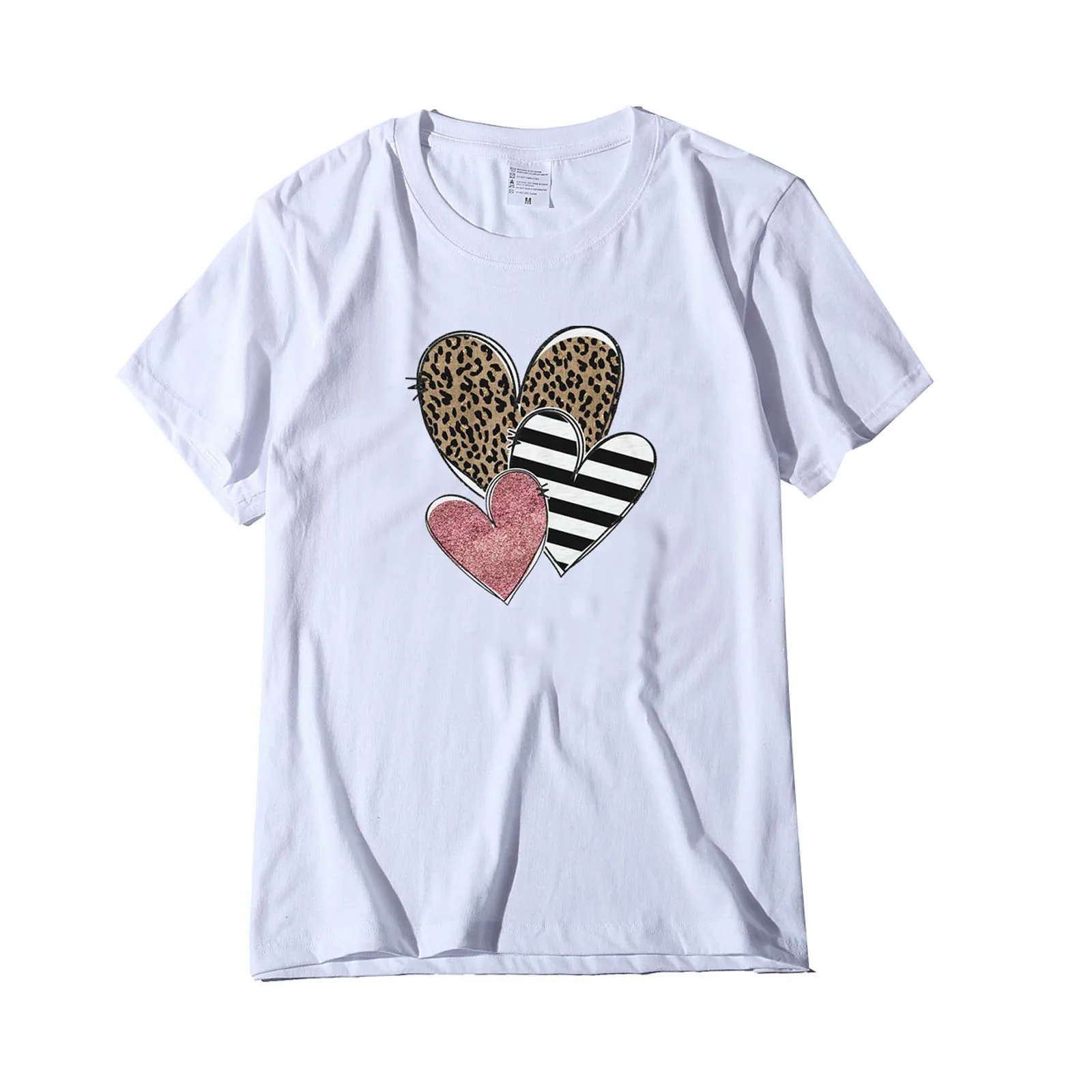 

2021Valentine's Day Unisex Heart Pattern T-shirts for Couples Short Sleeve Round Neck Summer Tops Clothes for Daily