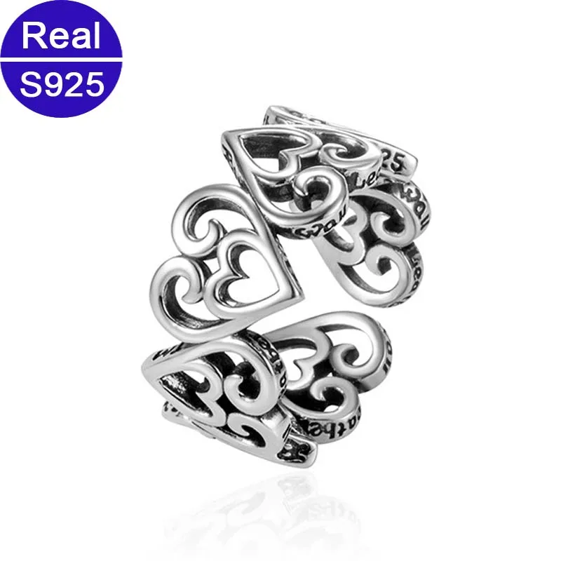 

Женское кольцо с вырезами и надписью, регулируемое кольцо в виде сердца из серебра 2022 пробы, подарок на день Святого Валентина, Прямая поста...