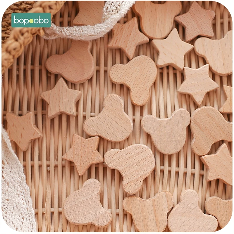 Bopoobo 10 шт., бусины из натурального дерева с мишками для изготовления ювелирных изделий, прорезыватель из буковой древесины, сделай сам, пустышка, клипсы, цепочки, Детские Прорезыватели для зубов