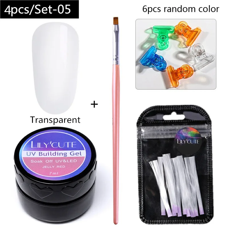 Set 5 LILYCUTE 20ml Poly Extension Gel Kit Quick Building Gel White Clear LED Acrylic Builder Nail Tips Nail Art Gel Brush Tool Set - Цвет: Set 5