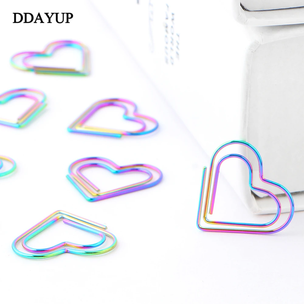 

12Pcs/set Rainbow Heart Shaped Paper Clips Bookmark Planner Tools Scrapbooking Tools Memo Clip Metal Binder Paperclip