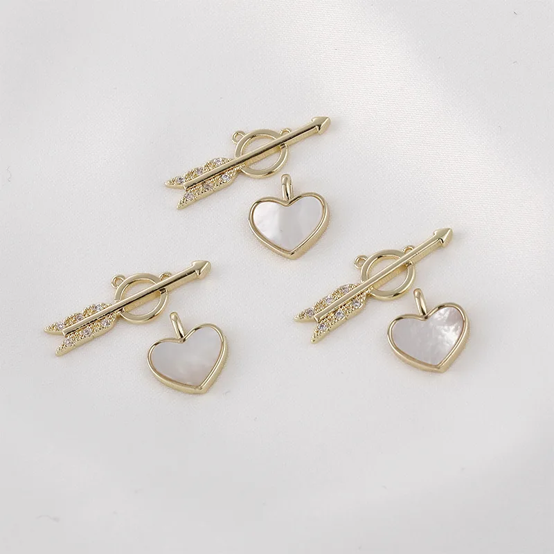 

5PC DIY An Arrow Through A Heart Shell Peach Heart Pendants Fashion Accessories Jewelry Wholesale Copper Gold Plated