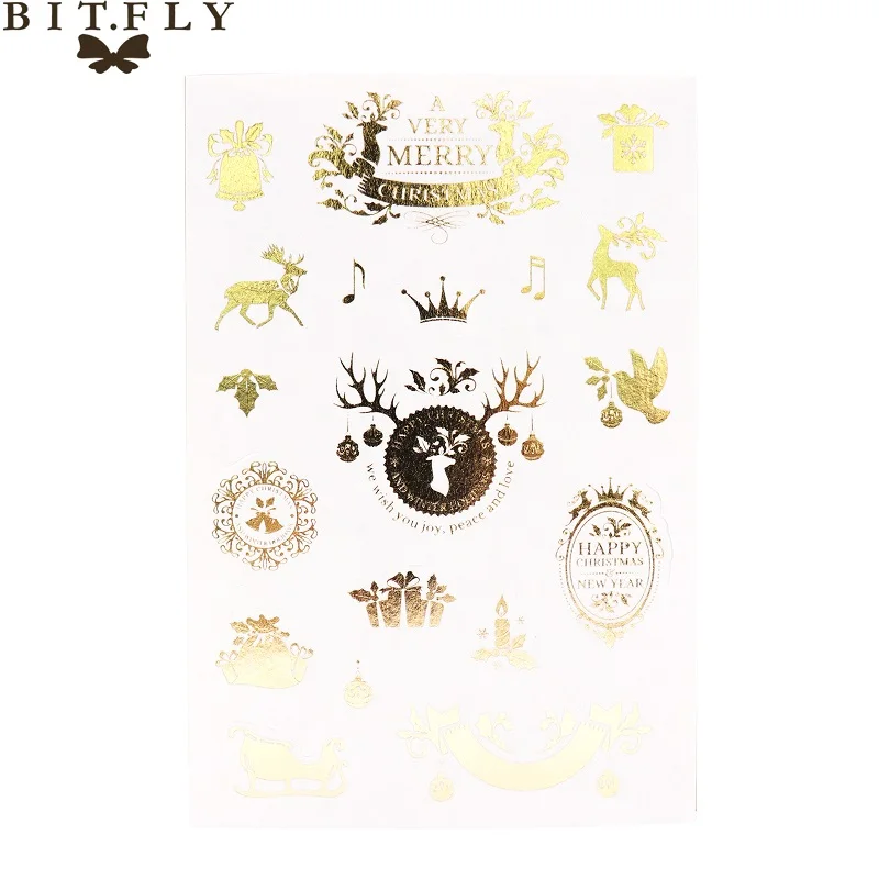 C BITFLY Merry Christmas снеговик, Рождественская елка, Лось альбом для стикеров, Подарочная коробка, украшение, бронзовая этикетка, новогодние украшения - Цвет: C