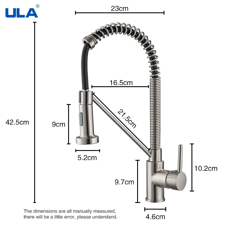 Латунный кухонный смеситель ULA вращающийся на 360 градусов выдвижной для кухни