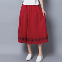 2021 new spring summer women high waist slim long skirt high quality ethnic style flowers embroidery cotton linen skirt