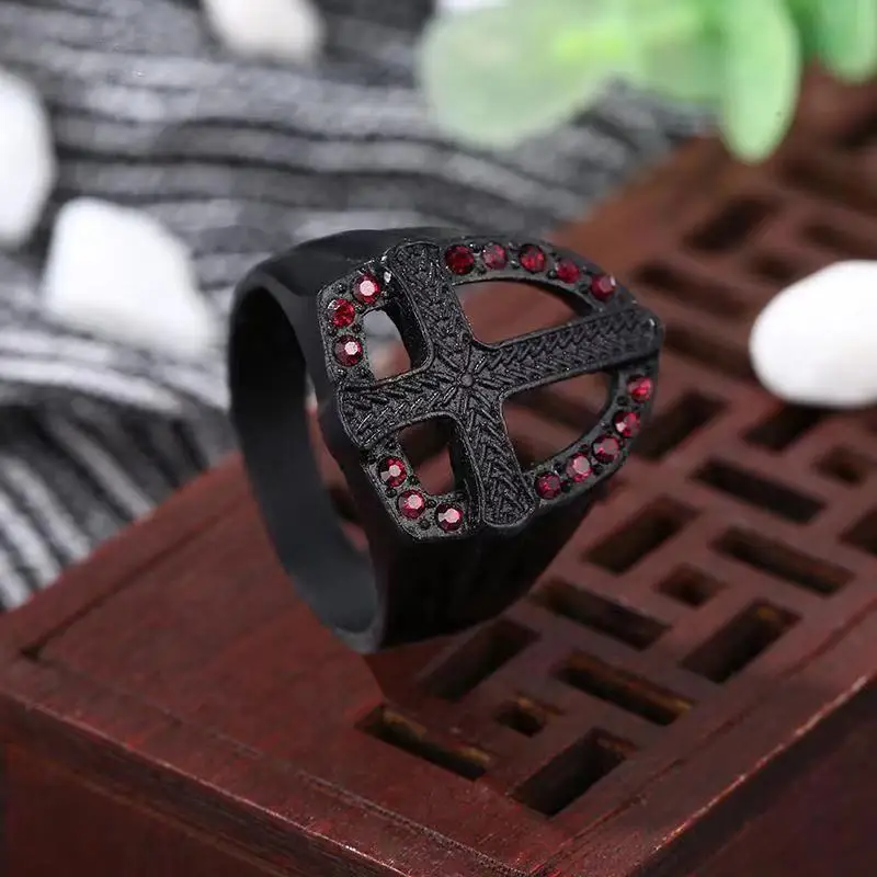 Мужское Винтажное кольцо HNSP в стиле хип хоп с красным крестом|Кольца| |