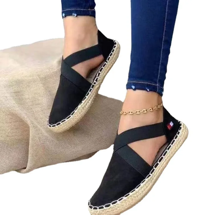 

Женские лоферы, повседневные сандалии без застежки, новые летние сандалии на платформе с перекрестными полосками, женские сандалии на плоской подошве из пеньки