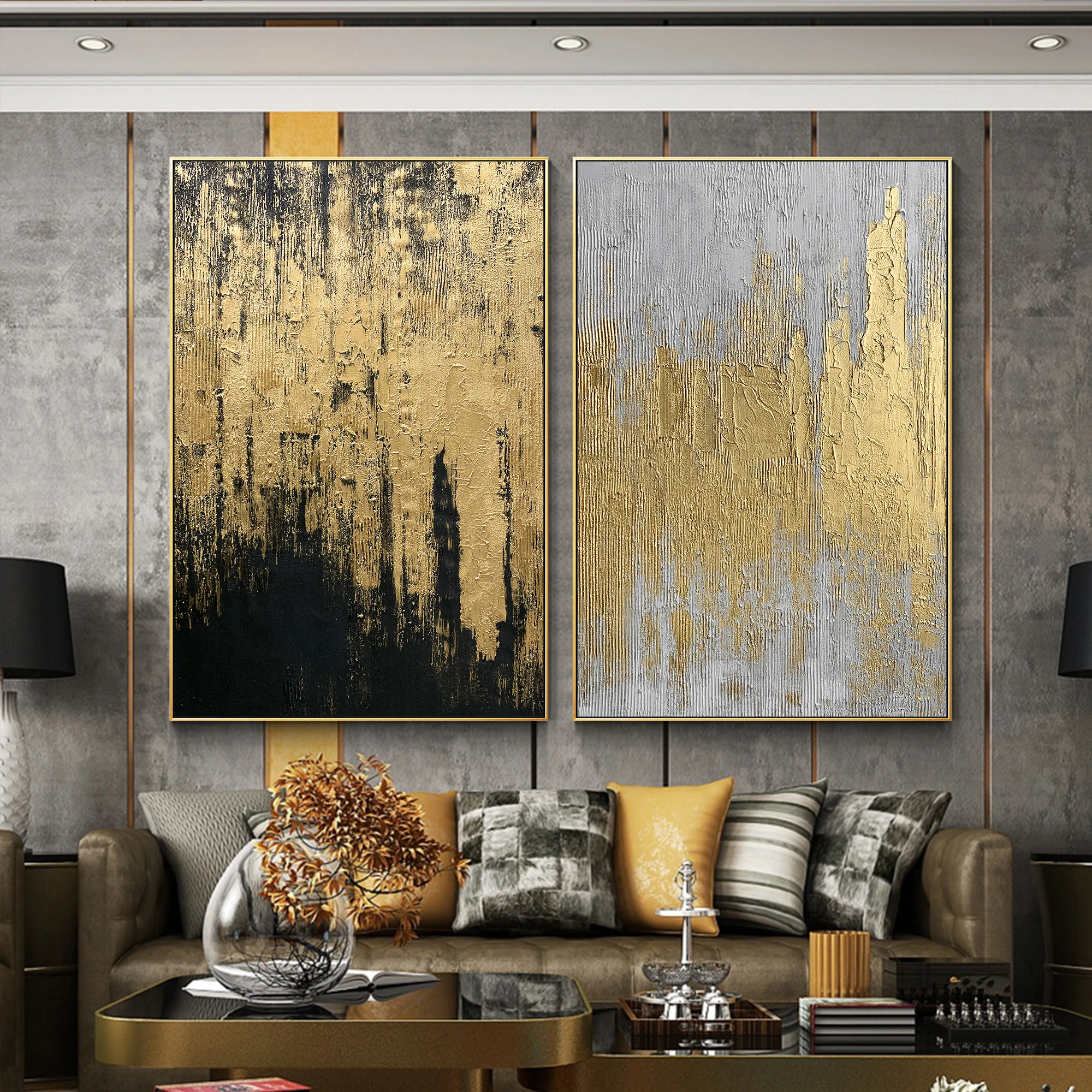 

Black White Abstract Acrylic Painting Palette Knife Gold Oil Painting On Canvas Oversize Luxury Prints Art Home Decoration