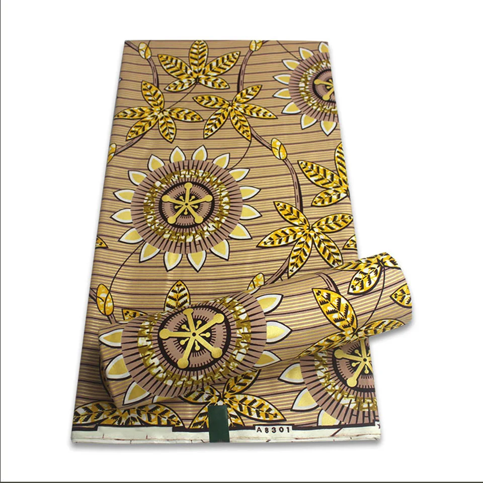

Hot Selling Bronzing Ankara Fabric African Wax Print Gold Printing Cotton Fabric Ghana Nigerian Pagne Batik Wax Materials YT-46