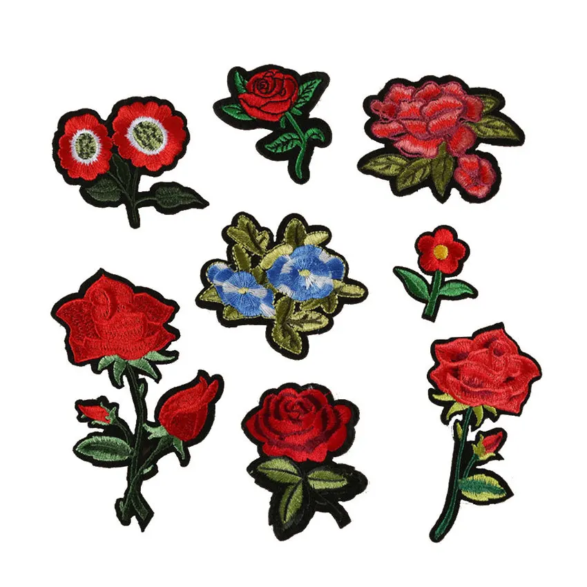 

10PCS Flower Rose Embroidered Iron on Patches for Clothing Patch Applique Thermal Stickers Stripes for Clothes Ironing Badges