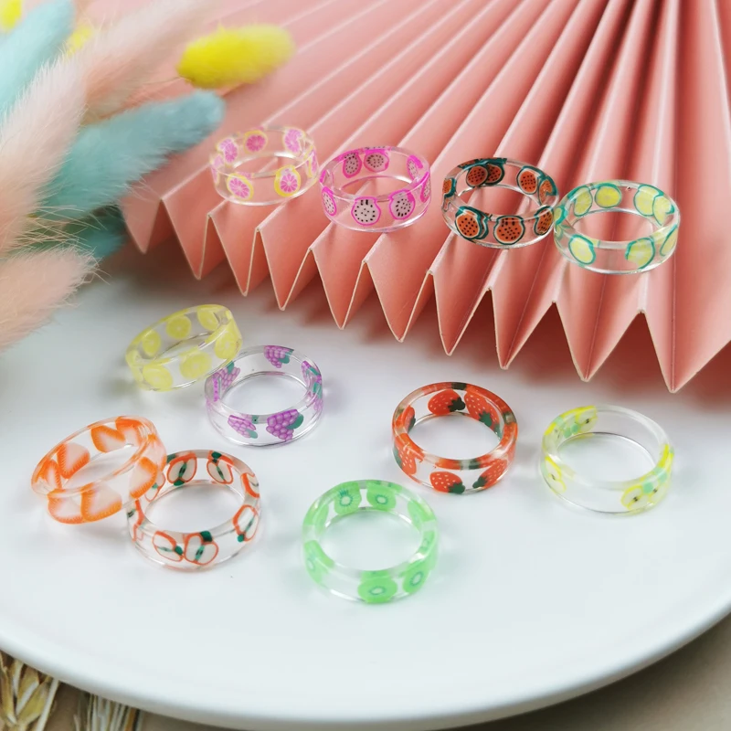 10 шт. корейские Модные прозрачные акриловые кольца ApeUr из смолы в виде свежих