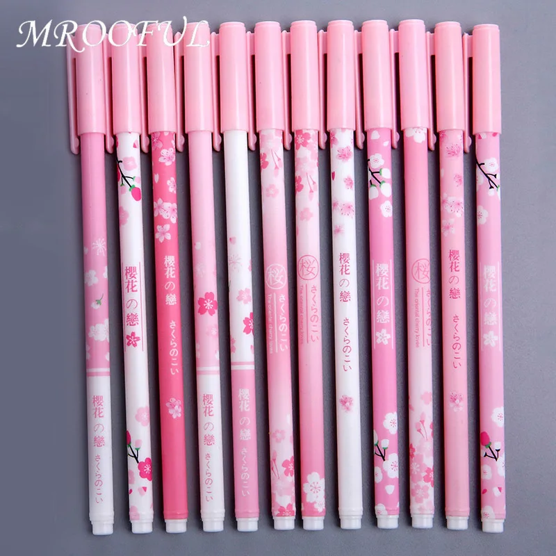 

4 pcs/lot 0.38mm Pink Cherry Blossoms Gel Pen Kawaii Signature Pen Black Ink School Office Supplies Student Stationery Gifts