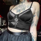 Сексуальный корсет InsGoth Fairy Grunge с V-образным вырезом, топ с вышивкой в виде готических роз, кружевная отделка, укороченный топ с открытой спиной, Y2K, уличная одежда