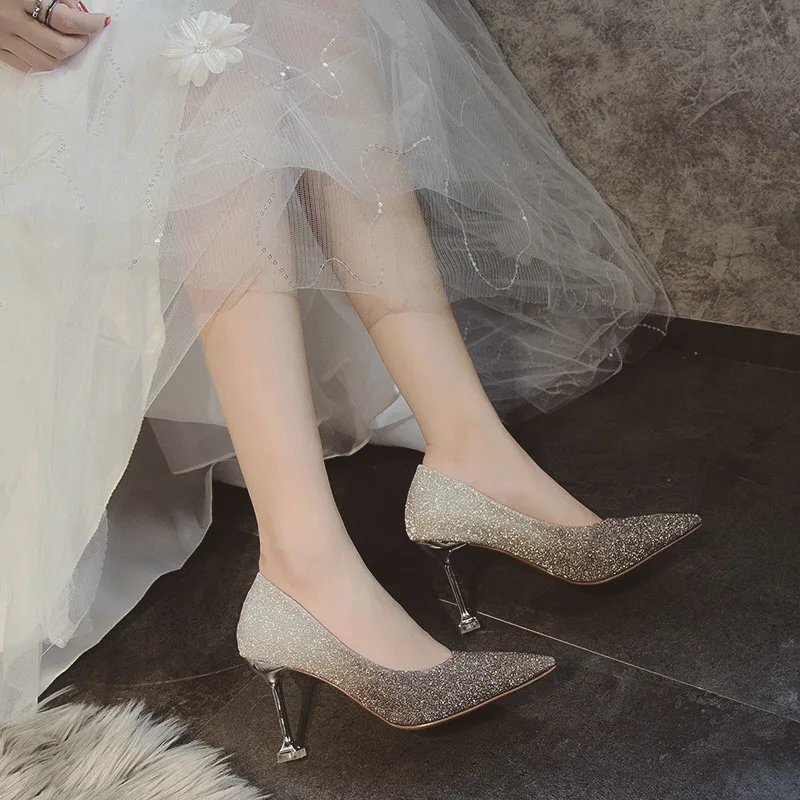 Женские брендовые туфли с блестками на высоком каблуке дизайнерские