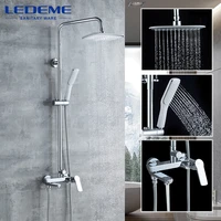 ledeme chrome bath shower mixer faucet rotate tub spout wall mount with rainfall shower head with white hand shower l2414