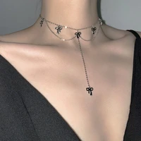 925 sterling silver tassel long chain bowknot necklaces pendants choker statement necklace for women wedding party jewelry
