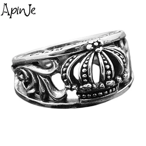 Apinje Real 925 Sterling Silver Ring for Men Retro Thai Silver Antique Crown Rings Man Punk Fashiong Jewelry