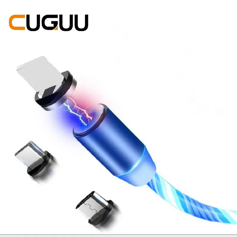 Магнитный usb-кабель, вращающийся на 360 градусов, светящиеся зарядные устройства для iPhone, USB светодиодный кабель, Micro USB type-C кабель, провод для быстрого заряда, 2,4 A