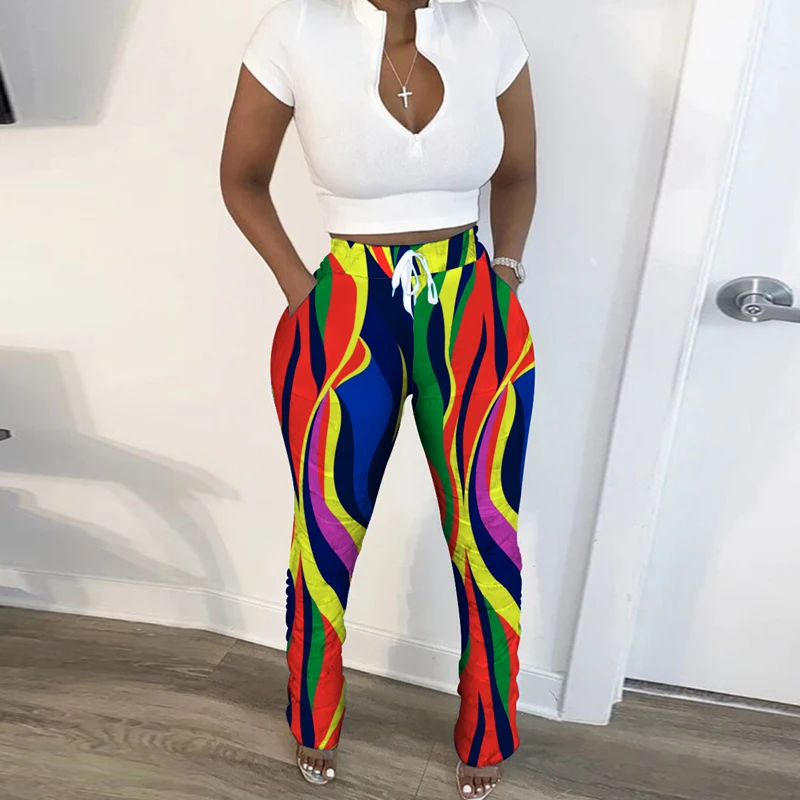 

Осенний женский брючный костюм футболка с коротким рукавом в европейском и американском стиле брючный костюм с принтом уличная одежда женс...