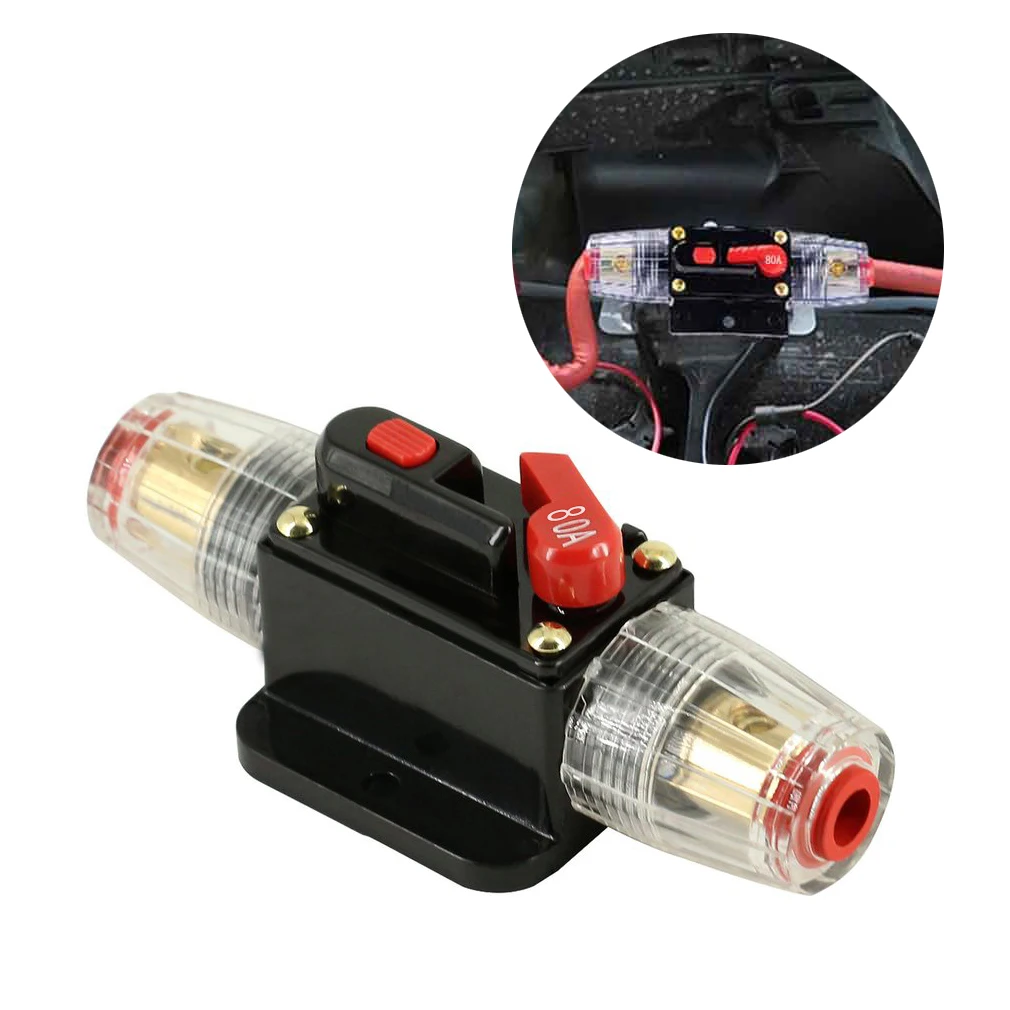 

New Arrival 1pc Car Stereo Audio 12V Circuit Breaker Fuse Inline Fits 4 8 Gauge Wire 80 Amp