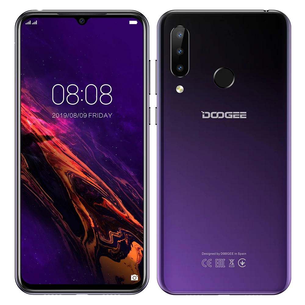 Doogee N20 мобильный телефон 6," экран капли 16 МП Тройная задняя камера 4350 мАч 4 Гб+ 64 Гб Восьмиядерный 10 Вт Зарядка 4G смартфон