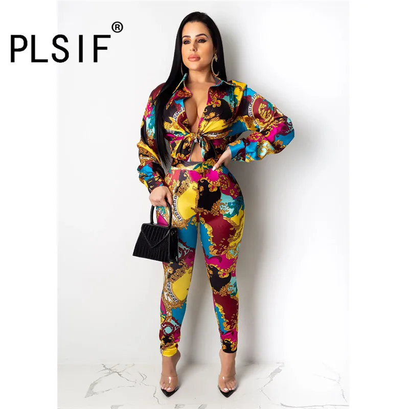 Женская винтажная одежда с принтом рубашка отложным воротником и длинным