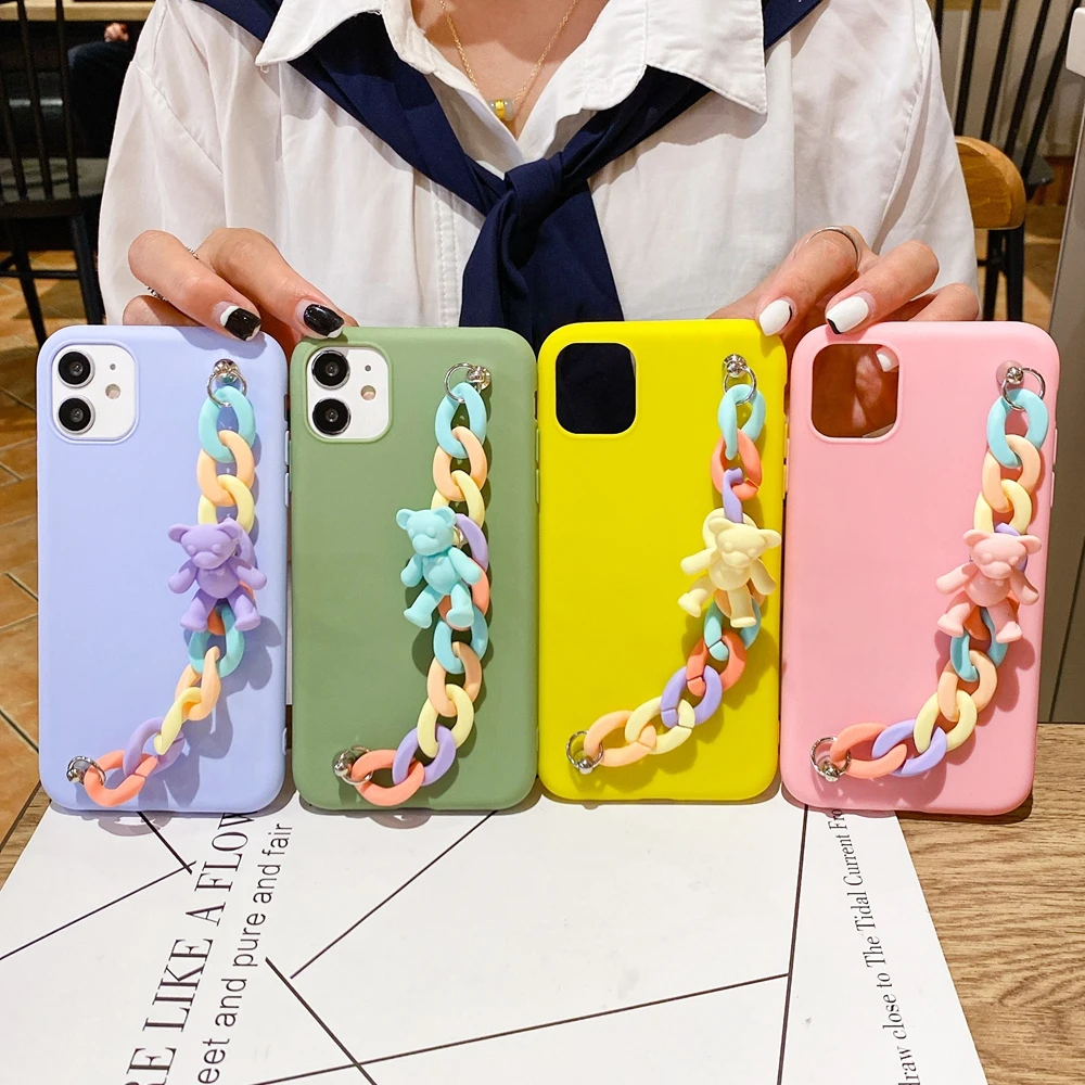 

for Xiomi POCO M3 X3 NFC Wristband Phone Case on for Funda Xiaomi POCO X3 NFC M3 Case 3D Bear Bracelet Silicone Cover Capa Women