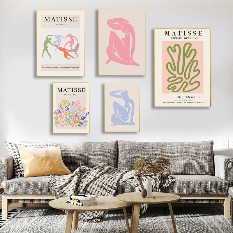 

Abstract Matisse Girl Coral Coleus Green Leaves Plant Home Decoration Nordic Art Line Body Canvas Painting Letter Bedroom Decor