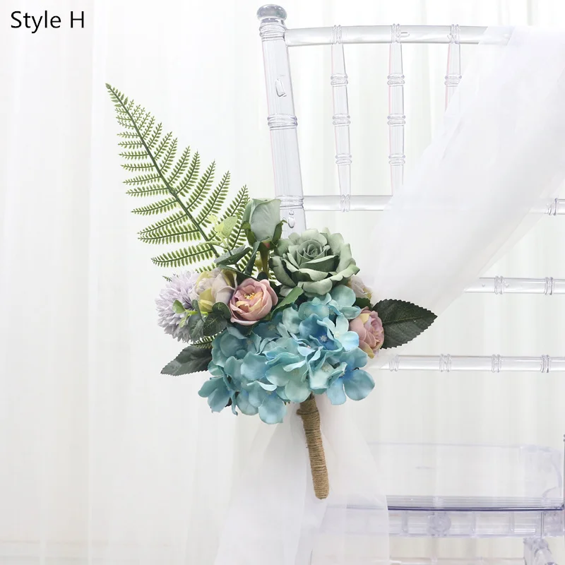 Свадебный искусственный цветок ручной работы букет Роза стул задний цветок церковь банкет фотография пряжа открытый свадебный реквизит декор - Цвет: Style H