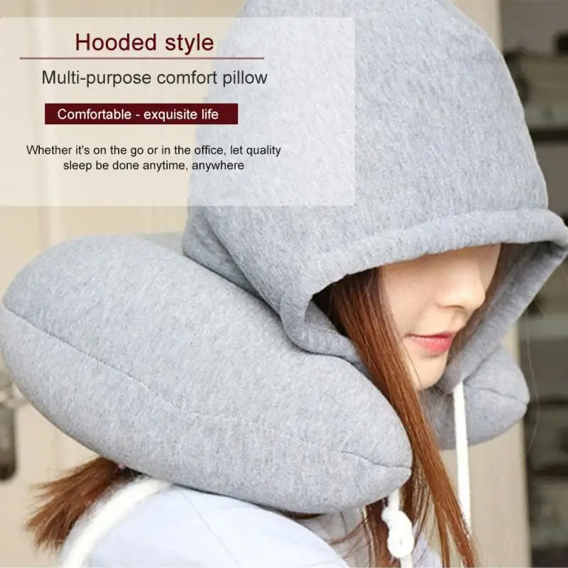 New Neck Pillow Solid Nap Cotton Particle Soft Hooded U-pillow Textile Home Airplane Car Travel Accessories | Дом и сад