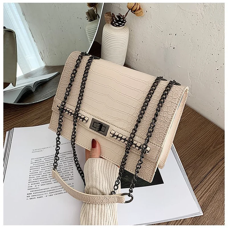 

Crocodile pattern Square Tote bag 2020 Fashion New High quality PU Leather Women's Designer Handbag Chain Shoulder Messenger Bag