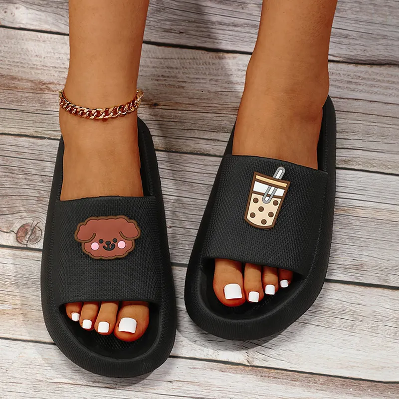 Женские тапочки на платформе с открытым носком летние мягкие Нескользящие